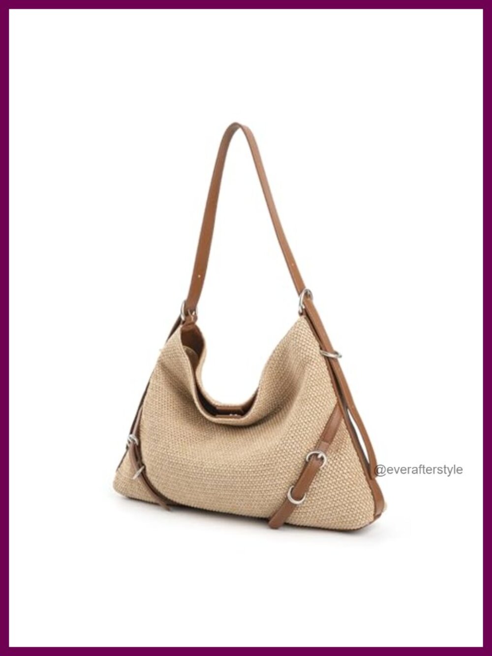 Woven Hobo Shoulder Bag Adjustable Strap Faux Leather Trim Crossbody Purse